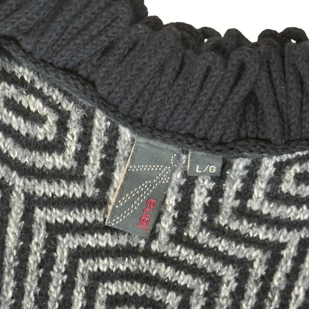 Jana Boho Gray White Geometric Cardigan Vest With Black Fringe Detail Large - Picture 8 of 14